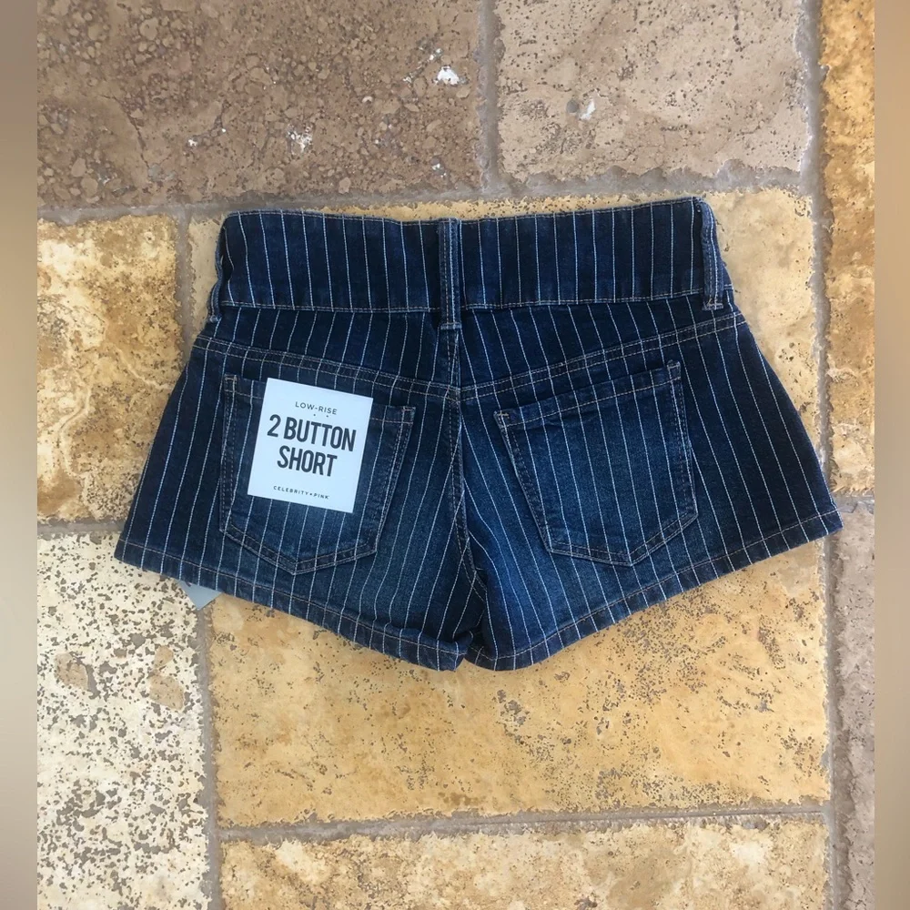CELEBRITY PINK - NWT DARK BLUE PINSTRIPE DENIM SHORTS + WOMENS SIZE 1/25